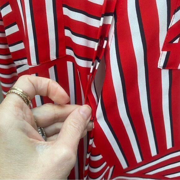 DOROTHY PERKINS Women Red Striped Shirt Style Top size 12 - Picture 9 of 14
